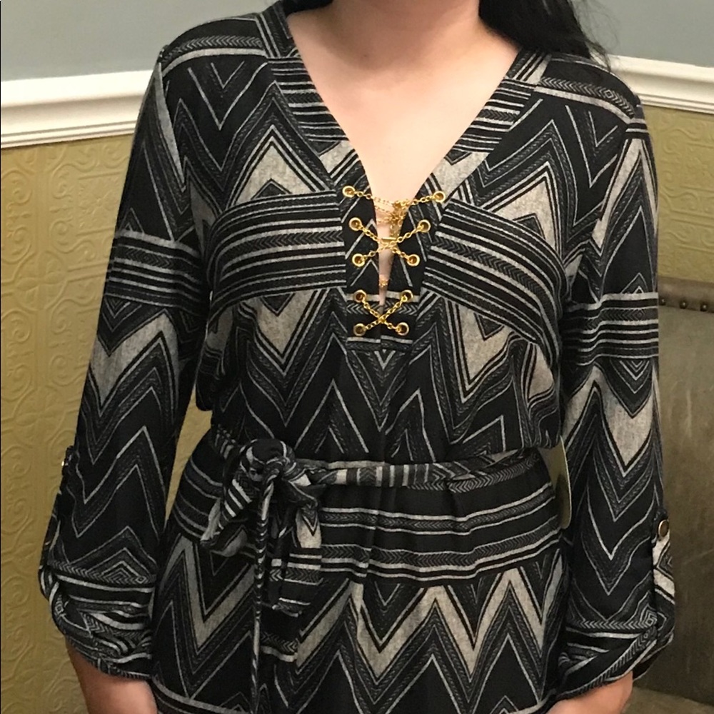 Emma Michele Dress w/Gold Chain Neckline & Pockets